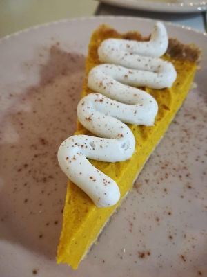 Pumpkin pie with coconut cream at Outro Lado in Faro