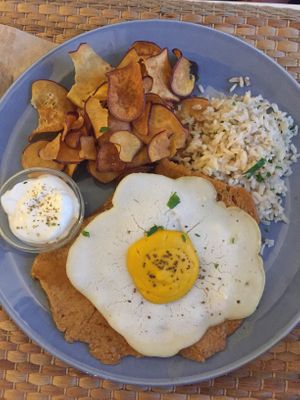 Vegan egg and steak  at Outro Lado in Faro