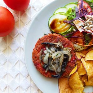 Beetroot burger. at Outro Lado in Faro