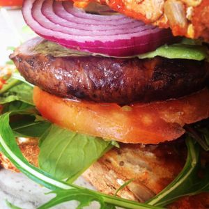 Mushroom burger. Vegan at V on Wheels in Tauranga