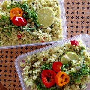 Lime, jalapeños and cilantro brown rice. Vegan and GF at V on Wheels in Tauranga
