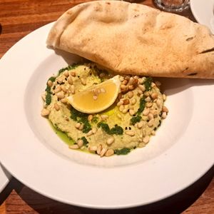 Lemon and basil hummus with pine nuts at The Left Bank in Glasgow