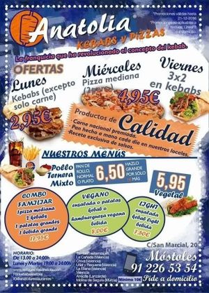 Menu at Anatolia Kebab in Mostoles