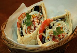 Sabich is a traditional Mizrahi Jewish sandwich at Gojo Paradiso in Kyoto