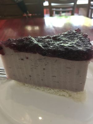 Blueberry cheesecake (gluten-free, vegan) with a grated coconut crust  at Sawobali  in Ubud