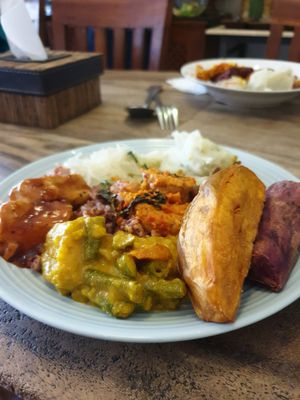 Variety of dishes from the buffet at Sawobali  in Ubud
