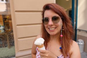 Coconut with peach vegan ice cream :) at Eis Greissler in Klagenfurt