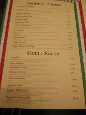 Menu at Luna Rossa in Sheffield