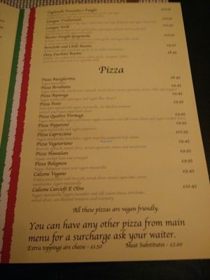 Menu at Luna Rossa in Sheffield
