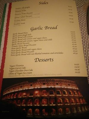 Menu at Luna Rossa in Sheffield