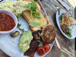 Big breakfast with added tofu scramble and a pumpkin toasty  at The Sweet Meadow in Echuca