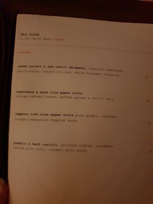 Starts menu at Mrs Jones in Devonport