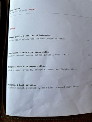 Vegan menu 1/4  at Mrs Jones in Devonport