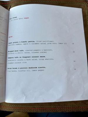 Vegan menu 2/4  at Mrs Jones in Devonport