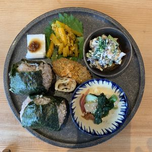 Rice balls with pickled veggies and more at Kousagisha Cafe in Kyoto