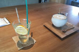 Coffee and elderflower soda at Kousagisha Cafe in Kyoto