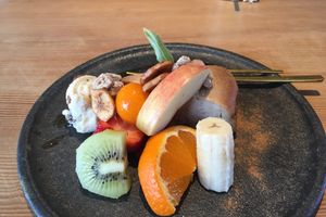 Cheesecake with fruits at Kousagisha Cafe in Kyoto
