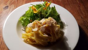 Pumpkin fettuccine main dish at SOL in Toyama