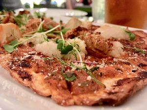 Smoked artichoke and sausage pizza at V-Eats in Dallas