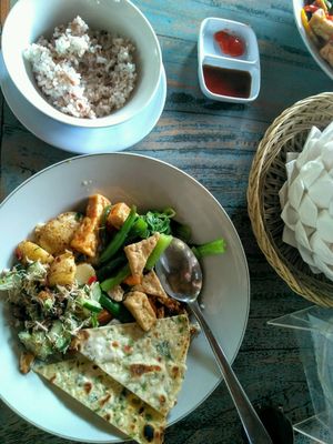 buffet variety at Veggie Karma in Ubud