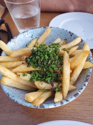 Truffle fries without parm (still soooo good) at Mezze Restaurant in Kralendijk
