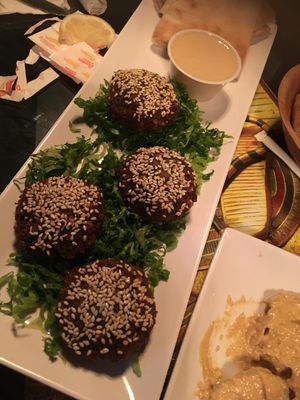 Falafel app with tahini. you won't regret it! at King Tut in Fort Worth