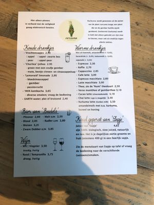 Drinks menu at Lunchcafe Curcuma in Gouda