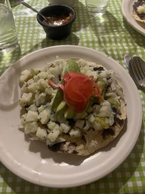 Potato Chili Tostada  at Cabuche in Oaxaca