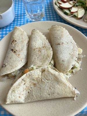 vegan tacos with potato chili  at Cabuche in Oaxaca