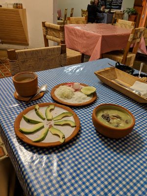 Small serving of Pozole Vegano at Cabuche in Oaxaca