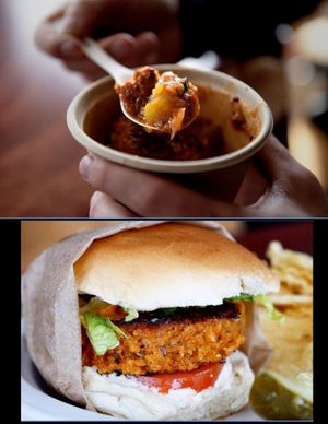 Energy Soup and garbanzo-flax seed- chipotle burger at LUHV Vegan Bistro in Hatboro