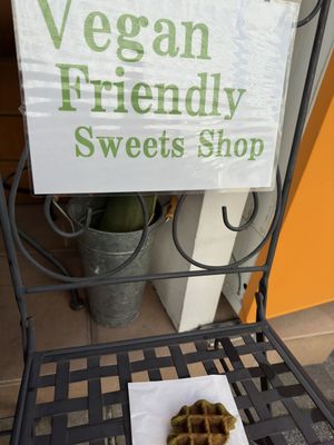 And super sweet owners! This is a green tea waffle!  at Kanauta in Kobe