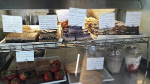 Top row: vegan cake selection! at Le Kaff in Copenhagen