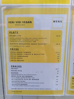 Menu at Veni Vidi Vegan in Charleroi