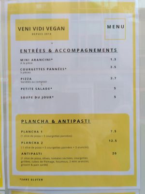 Menu at Veni Vidi Vegan in Charleroi