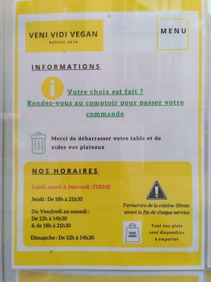 Menu at Veni Vidi Vegan in Charleroi