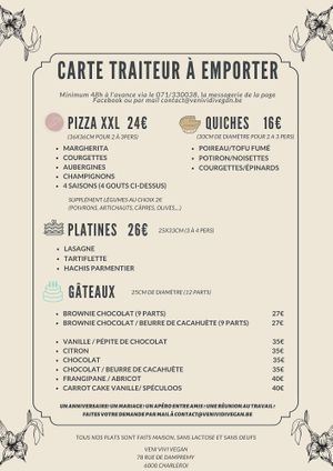 Carte traiteur  at Veni Vidi Vegan in Charleroi