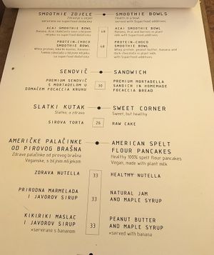 Breakfast menu at Superfood Smoothie Bar in Split