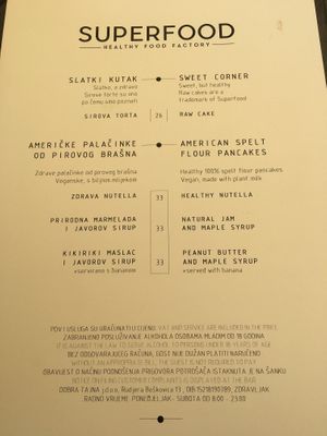 All day menu at Superfood Smoothie Bar in Split