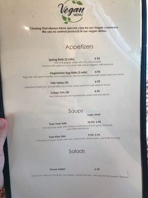 Vegan menu (1/4) at Chaang Thai in Colorado Springs