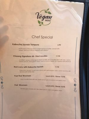 Vegan menu (2/4) at Chaang Thai in Colorado Springs