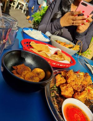 Cauliflower wings and plantain crisps (much bigger portion than this, we'd just eaten a bunch of the crisps first!) at Hanoi Bike Shop in Glasgow