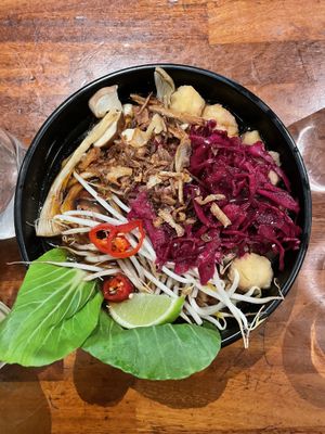 Pho with homemade tofu  at Hanoi Bike Shop in Glasgow