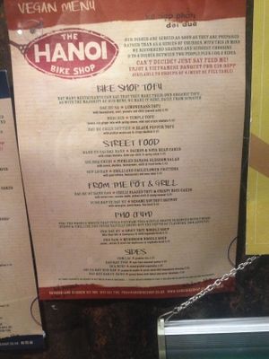 Full vegan menu as of Dec. 2016. Recommend zooming in. at Hanoi Bike Shop in Glasgow