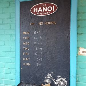 Hours posted outside shop when visiting on 26 October 2024. at Hanoi Bike Shop in Glasgow
