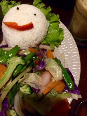 rice with vegetables at Tree Hugger in Dong Hoi