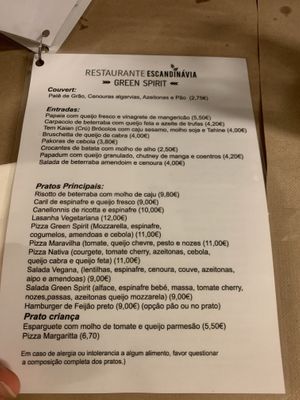 Updated menu  at Escandinavia Green Spirit in Fuseta