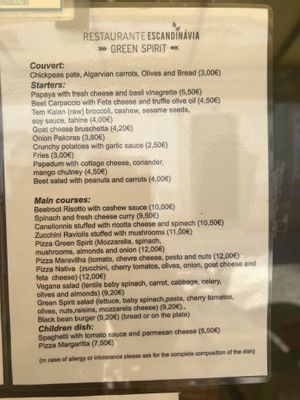 Menu  at Escandinavia Green Spirit in Fuseta