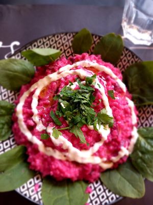 Beetroot risotto at Escandinavia Green Spirit in Fuseta