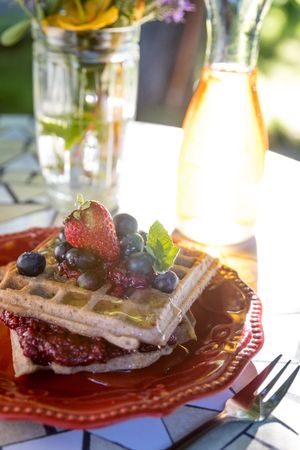 All you may need to have breakfast in Pucón is this vegan waffle! GF at Mundo Elefante in Pucon